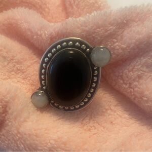 1 inch, 925 marked, Labradorite and Moonstone ring size 8 1/2.